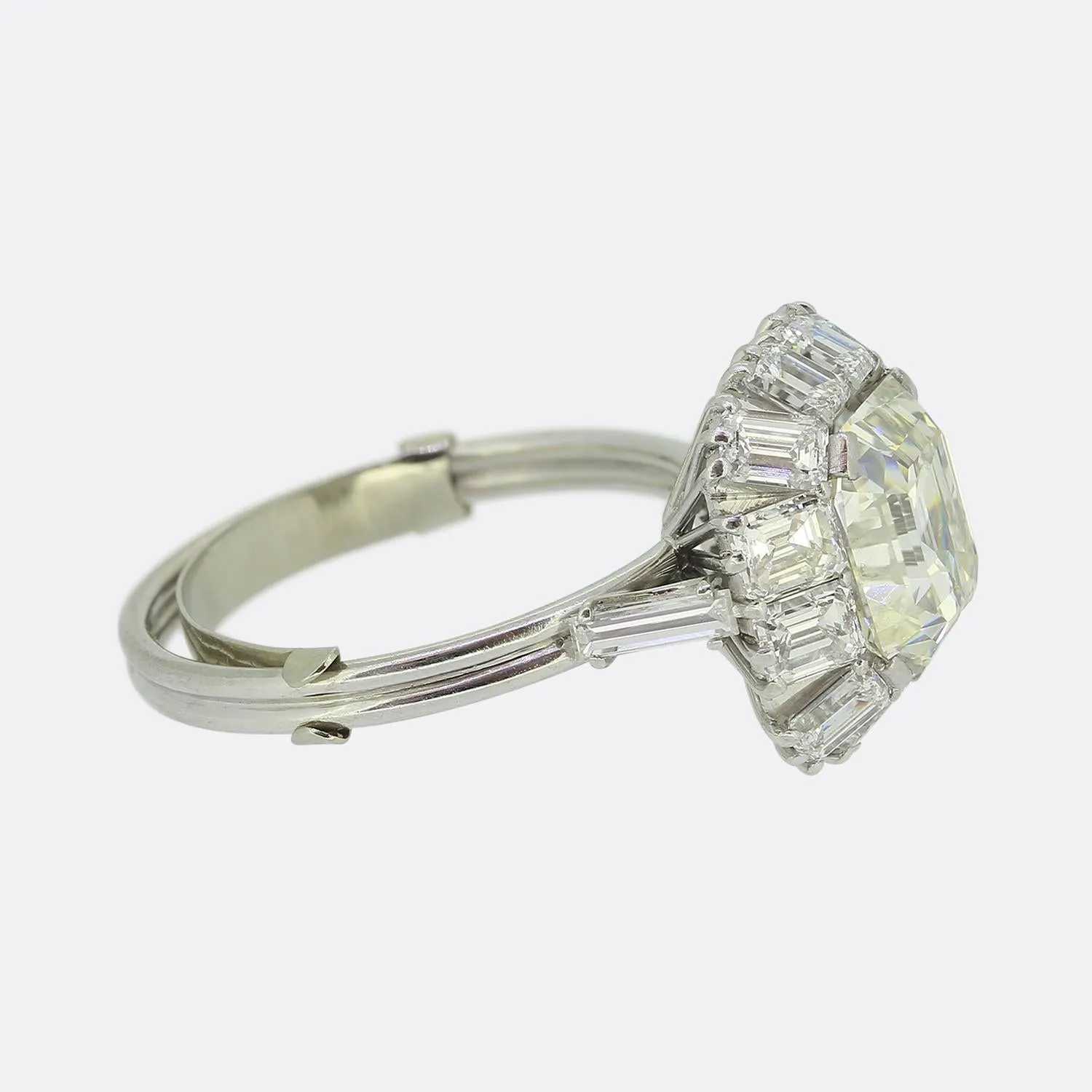 Vintage 2.60 Carat Antique Asscher Cut Diamond Cluster Ring