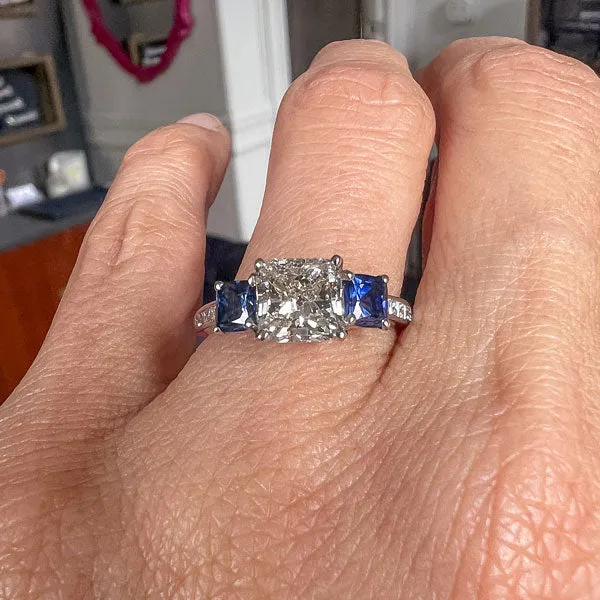 Vintage Diamond & Sapphire Engagement Ring, Cushion 1.94ct