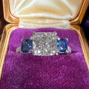Vintage Diamond & Sapphire Engagement Ring, Cushion 1.94ct