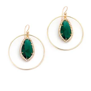 Vintage Emerald Green Rhinestone Drop Circle Earrings