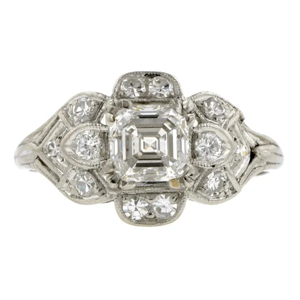 Vintage Engagement Ring, Asscher cut 1.00ct