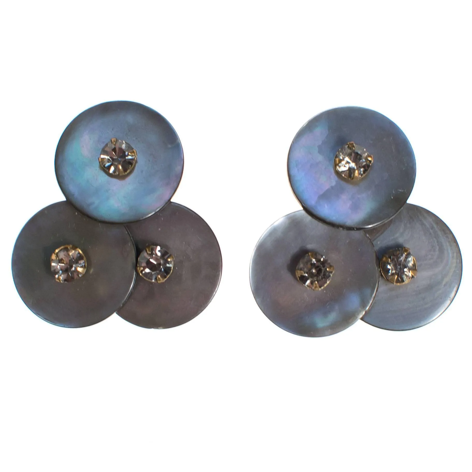 Vintage Gray Mother of Pearl and Smoke Crystal Earrings