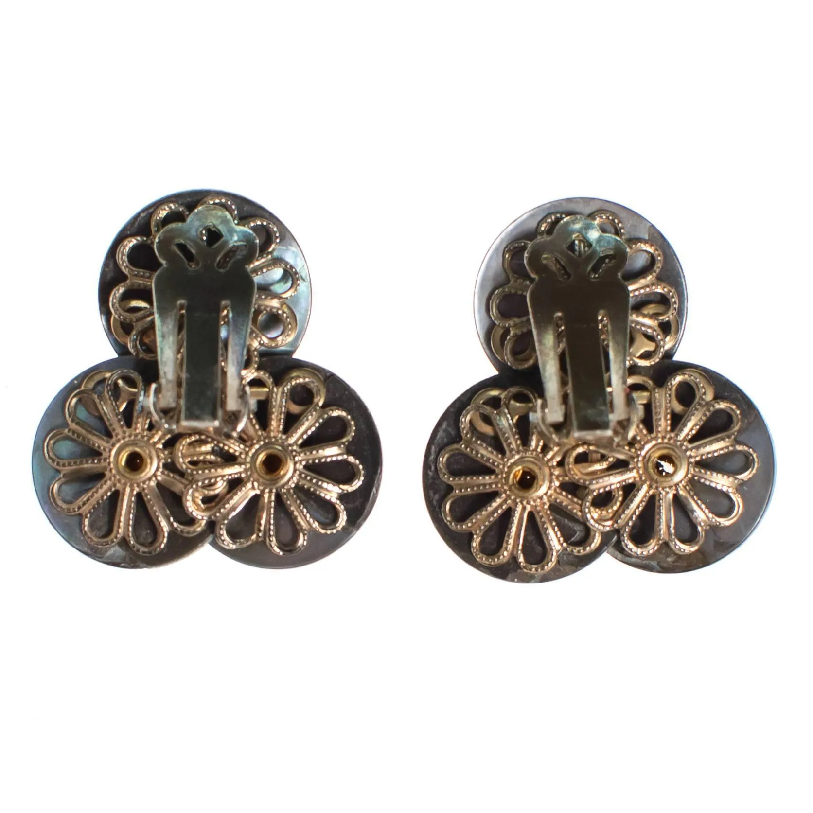 Vintage Gray Mother of Pearl and Smoke Crystal Earrings
