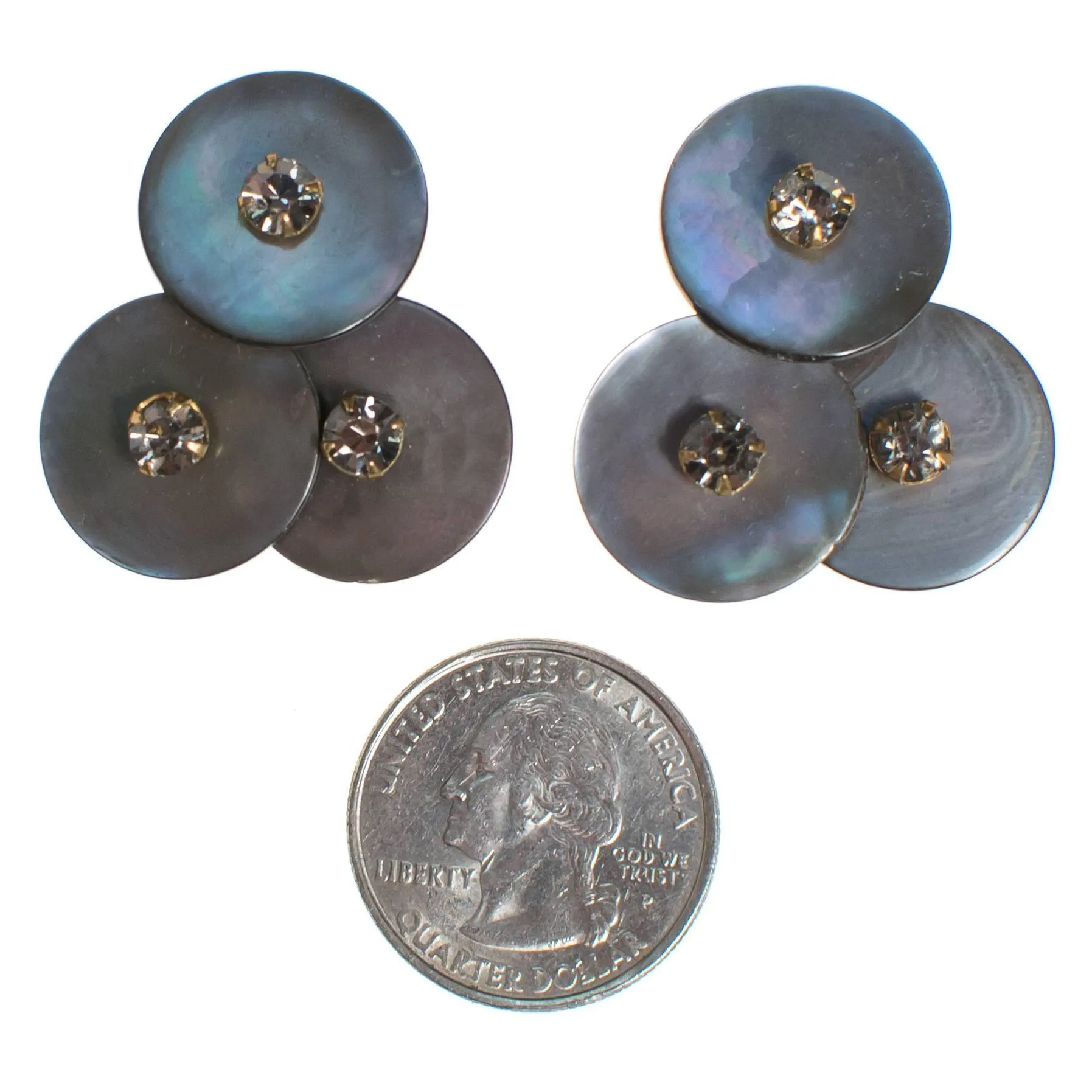 Vintage Gray Mother of Pearl and Smoke Crystal Earrings