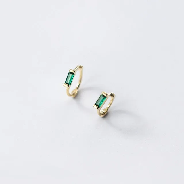 Vintage Green Emerald Earrings for Women Genuine 925 Silver Jewelry