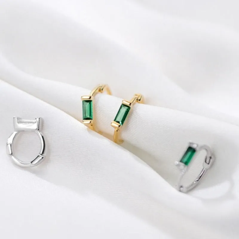 Vintage Green Emerald Earrings for Women Genuine 925 Silver Jewelry