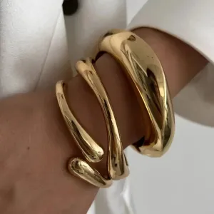 Vintage Hip Hop Metal Cuff Bangles Punk Gold Silver Color Geometric Spring Bangles For Women Bracelet women Jewelry