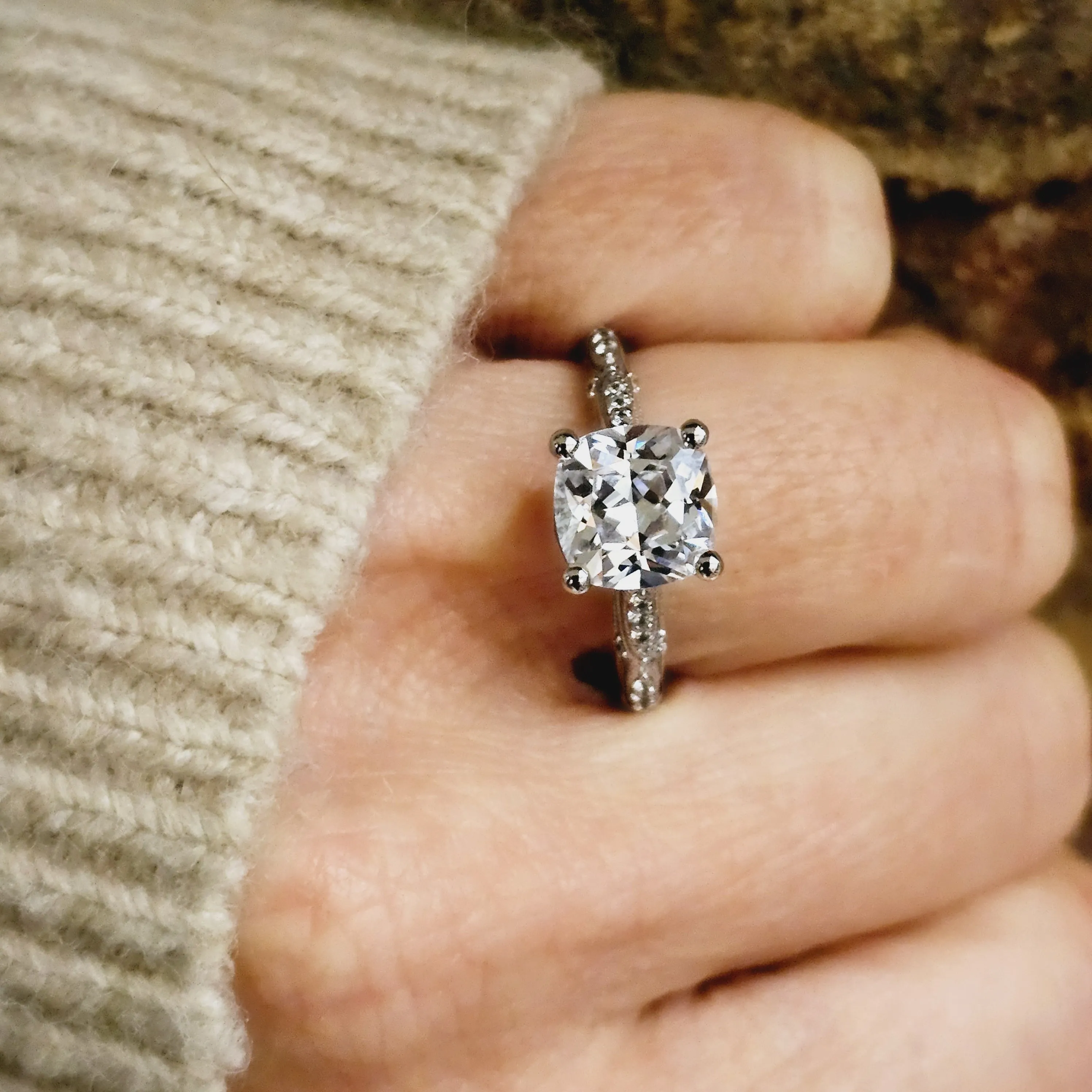 Vintage-Inspired Cushion Cut Diamond Engagement Ring Setting
