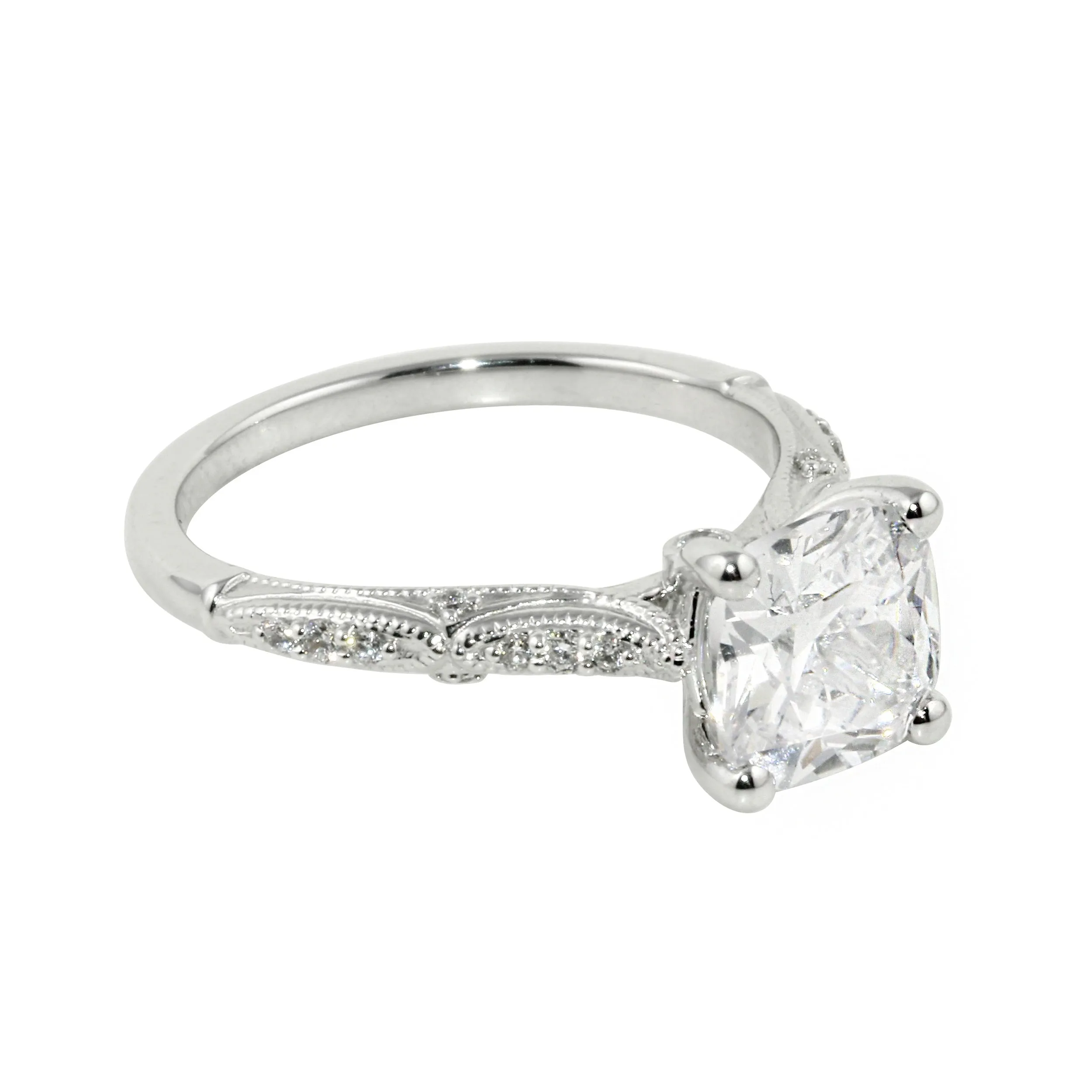 Vintage-Inspired Cushion Cut Diamond Engagement Ring Setting