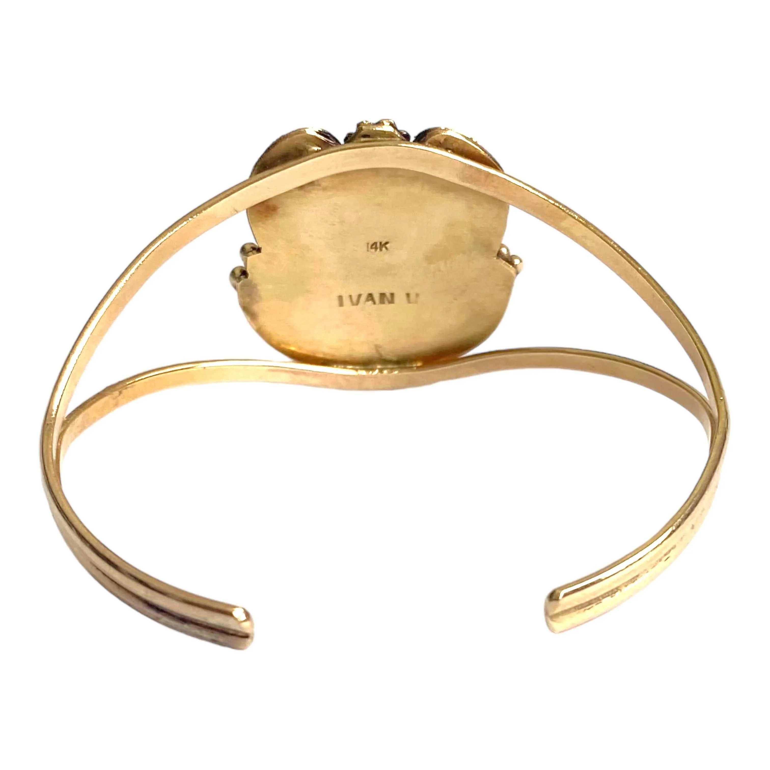 Vintage IVAN V Navajo 14K Turquoise Cuff Bracelet