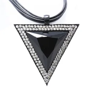 Vintage Jewelry Triangle Statement Necklace Rhinestone Necklaces & pendants Leather Chain