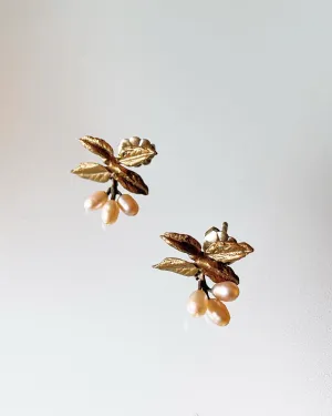 Vintage Leaf and Pearl Earrings