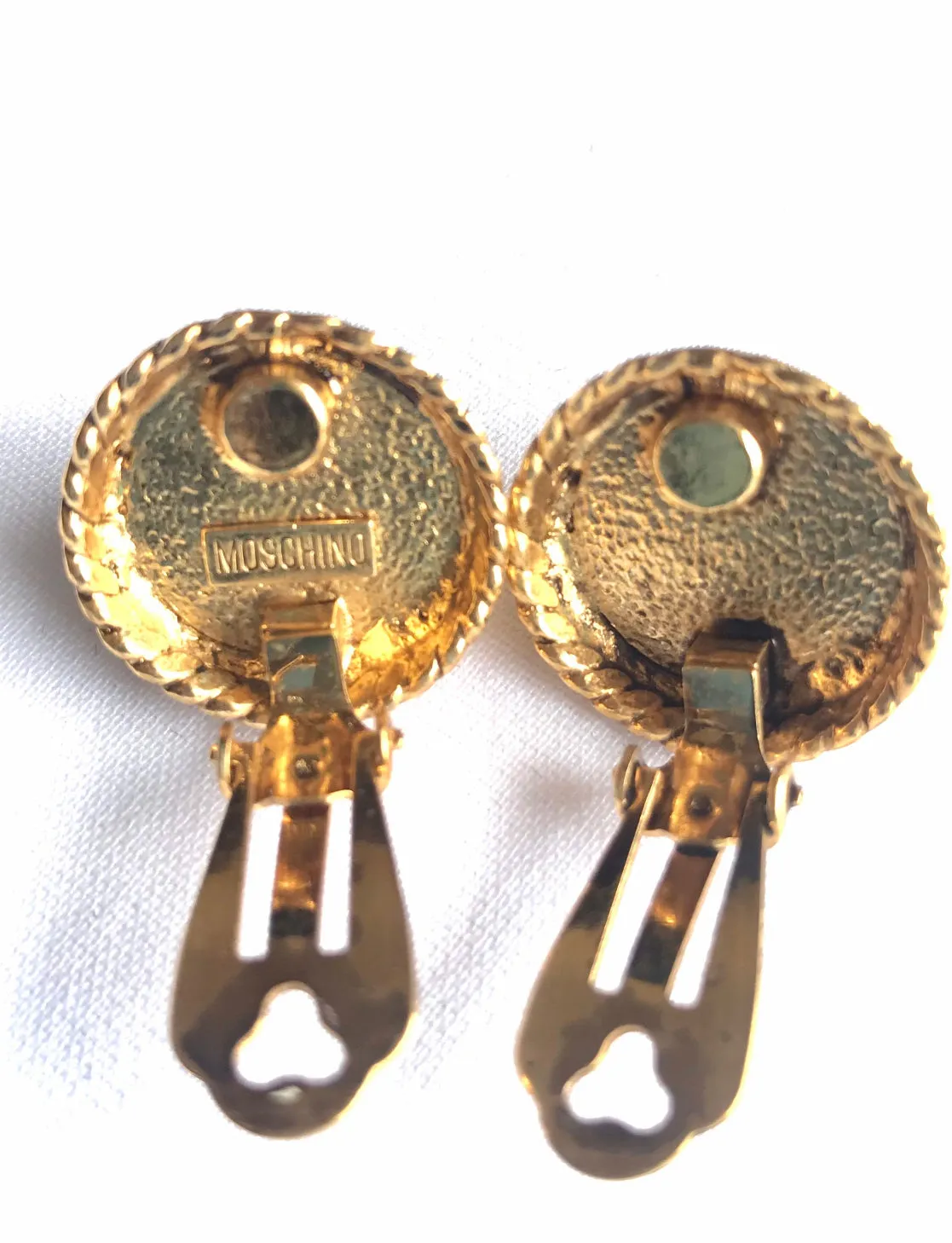Vintage MOSCHINO golden frame earrings with opal shiny pearls. Rare jewelry masterpiece. Great gift idea. 060724r2