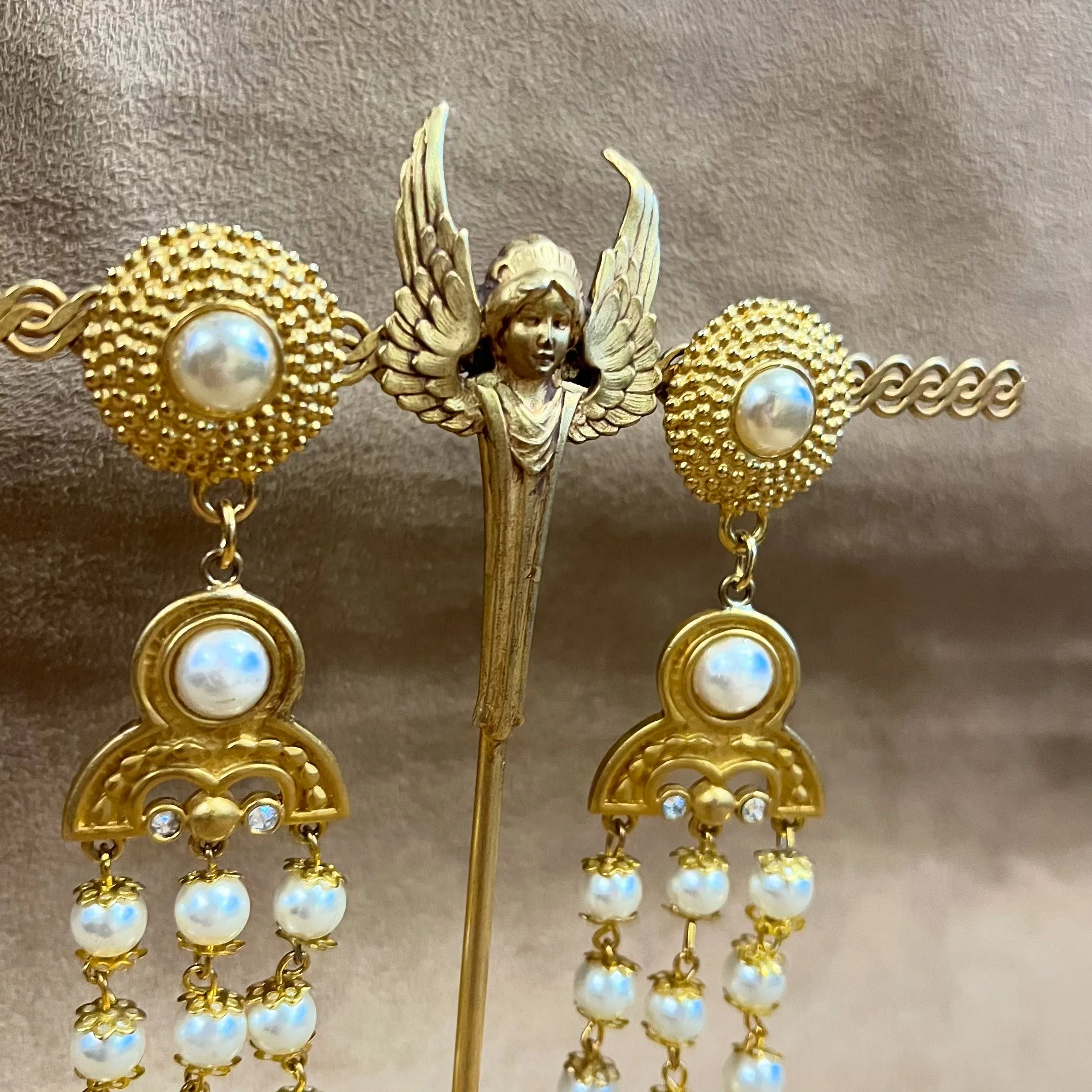 Vintage Rima Ariss Drop Pearl Chandelier Earrings