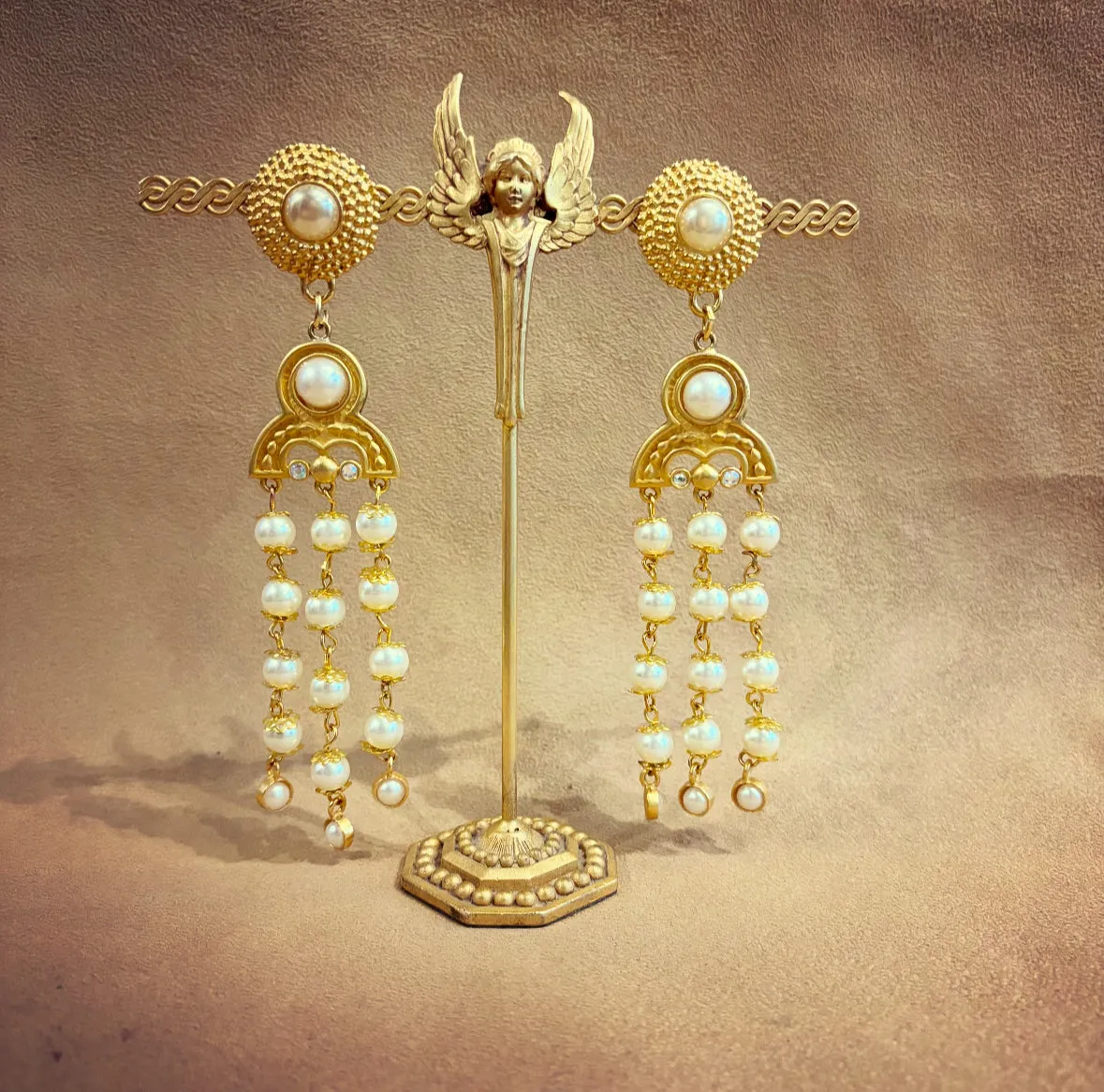 Vintage Rima Ariss Drop Pearl Chandelier Earrings