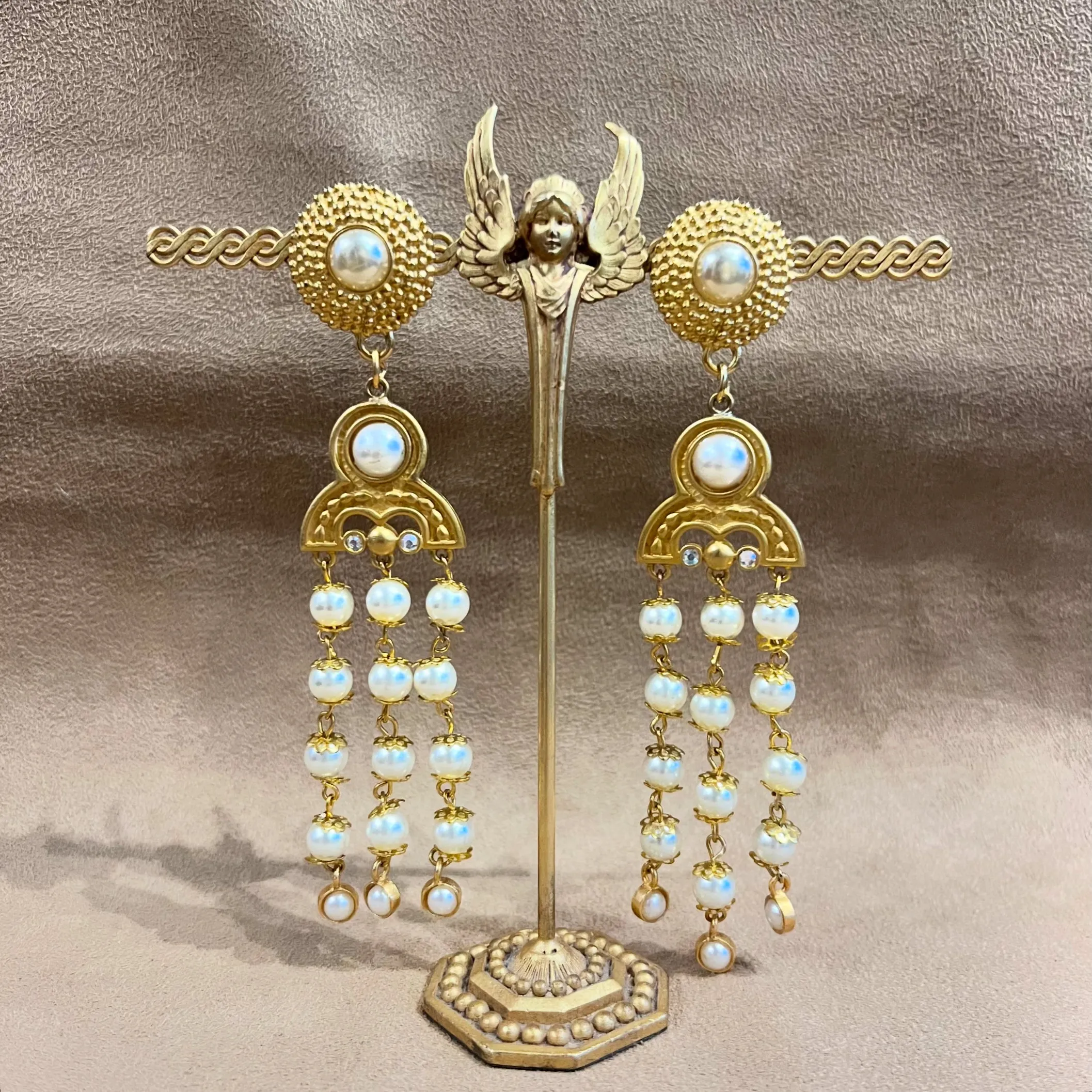 Vintage Rima Ariss Drop Pearl Chandelier Earrings