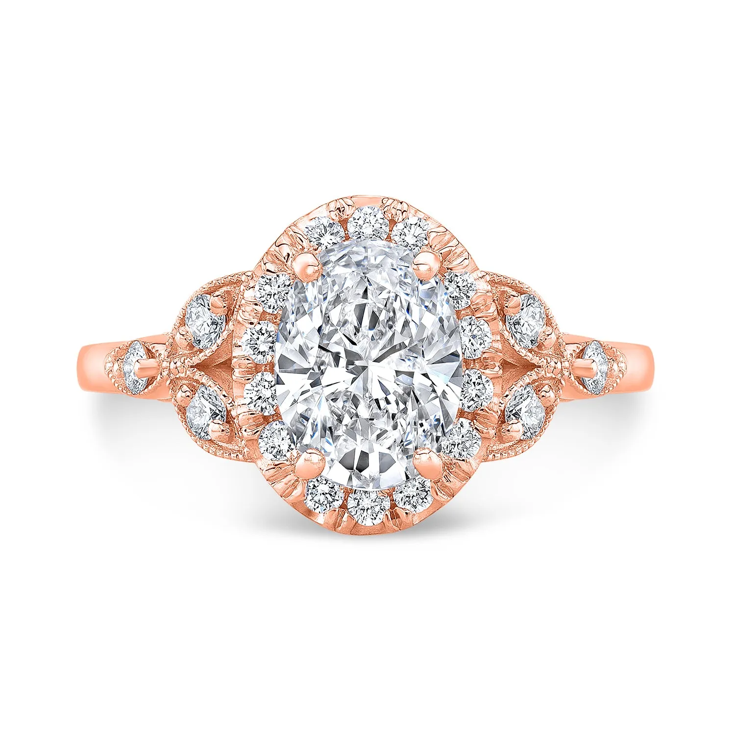 Vintage Style Engraved Halo Diamond Engagement Ring