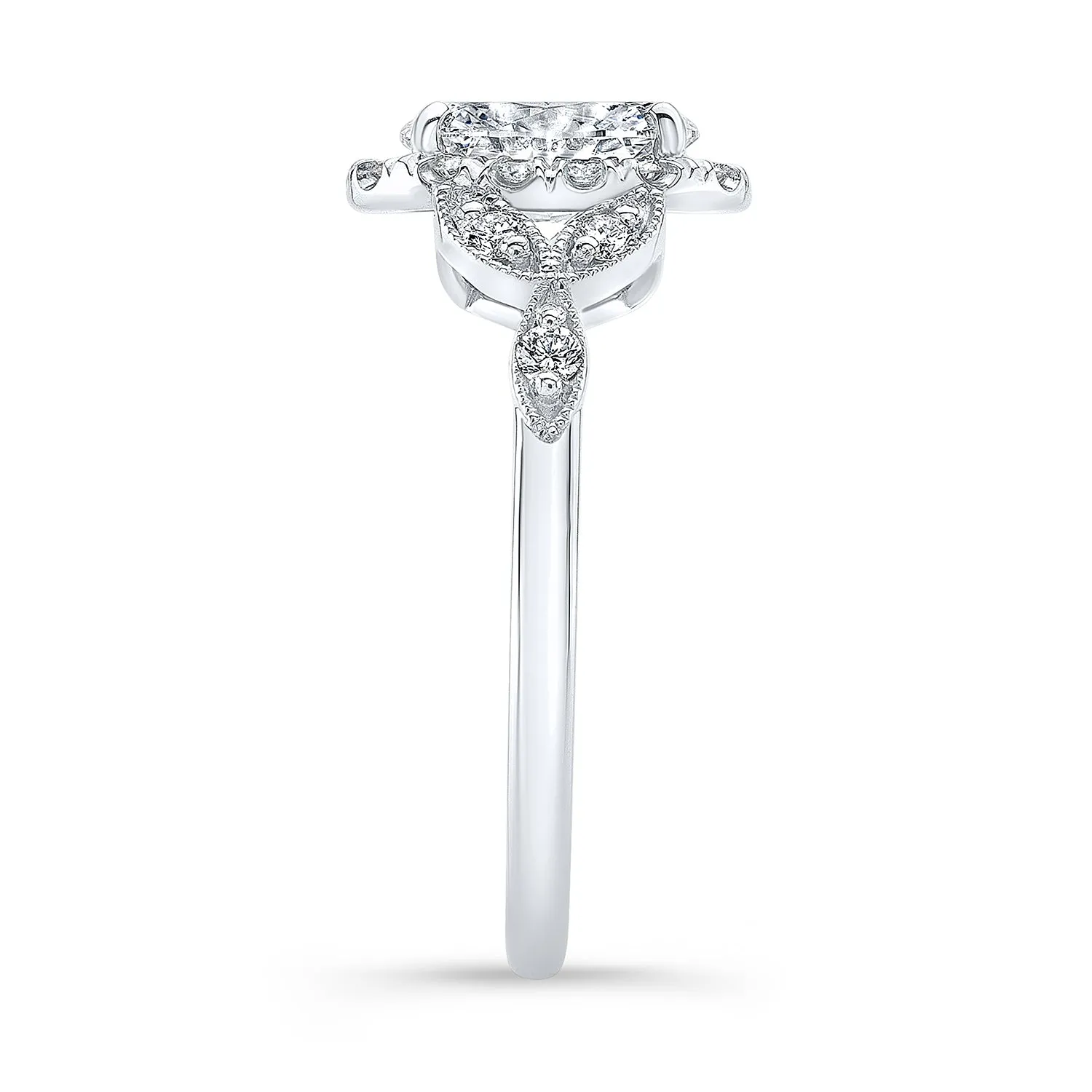 Vintage Style Engraved Halo Diamond Engagement Ring