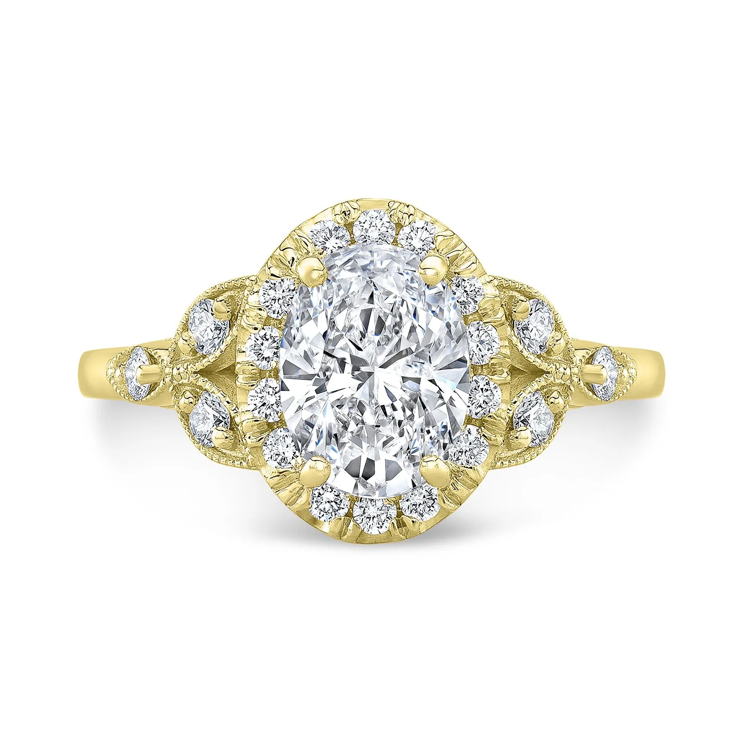 Vintage Style Engraved Halo Diamond Engagement Ring