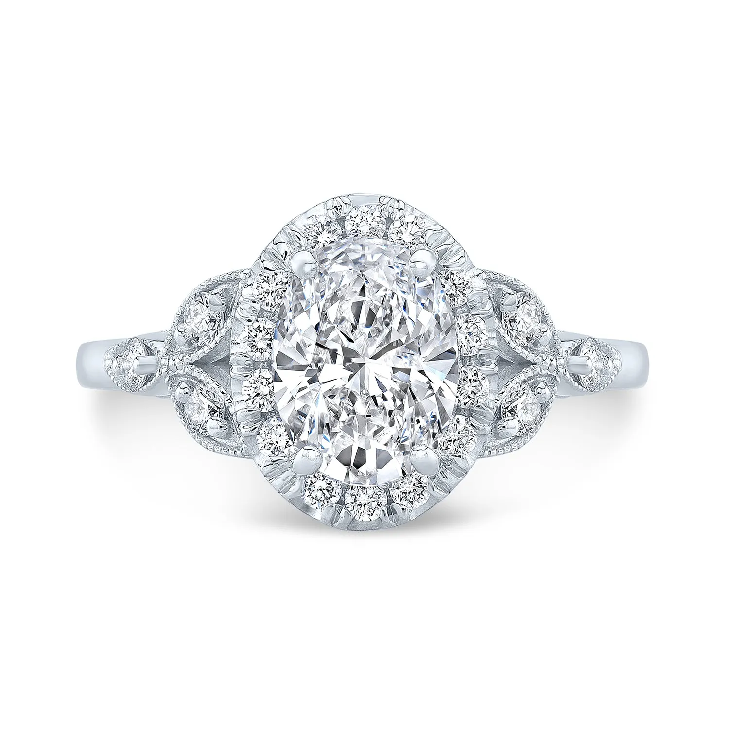 Vintage Style Engraved Halo Diamond Engagement Ring