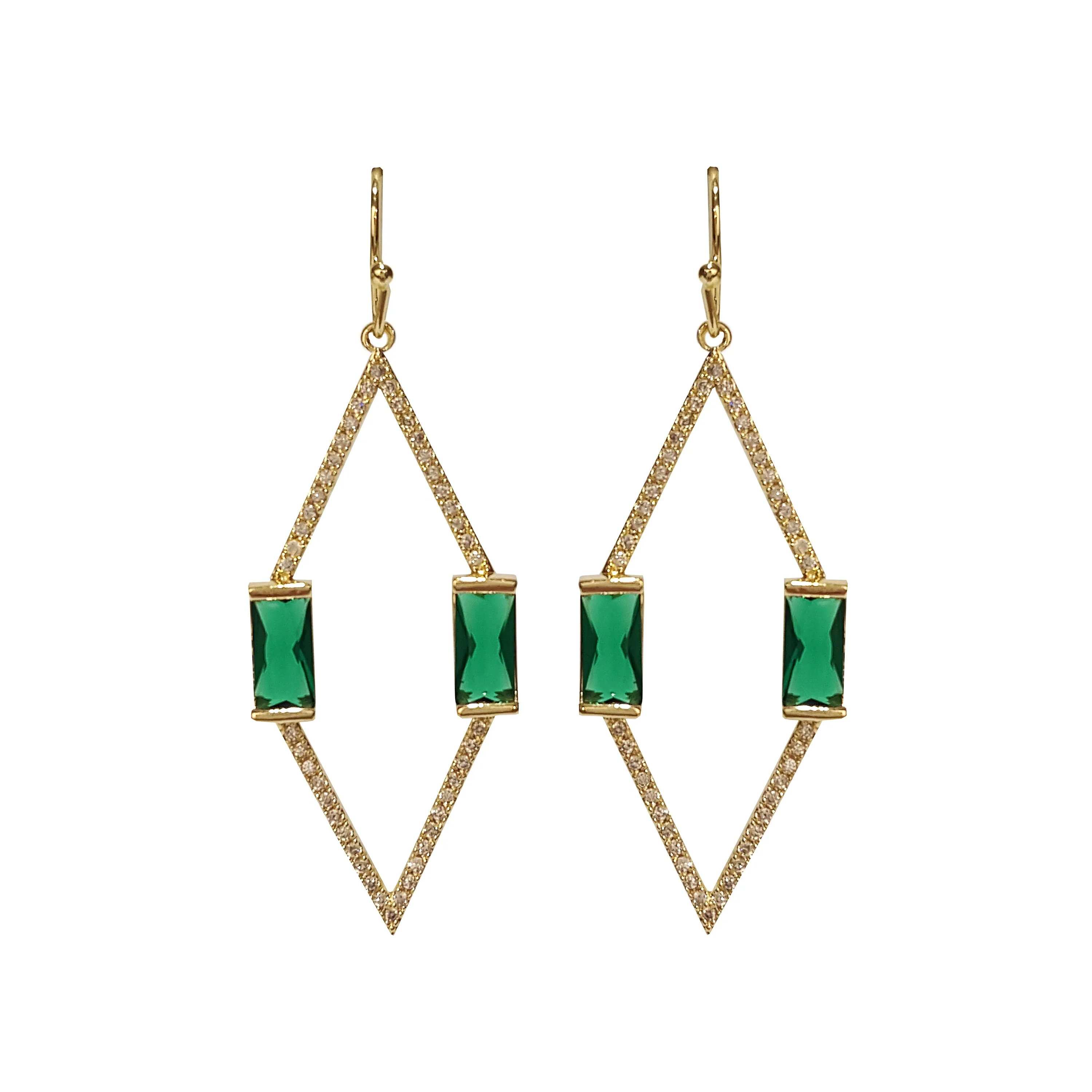 Vita Pave & Emerald DIamond Shape Earrings