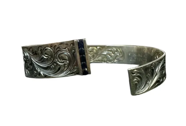Vogt Silversmiths Engraved Sterling Bracelet Accented with Black Crystals