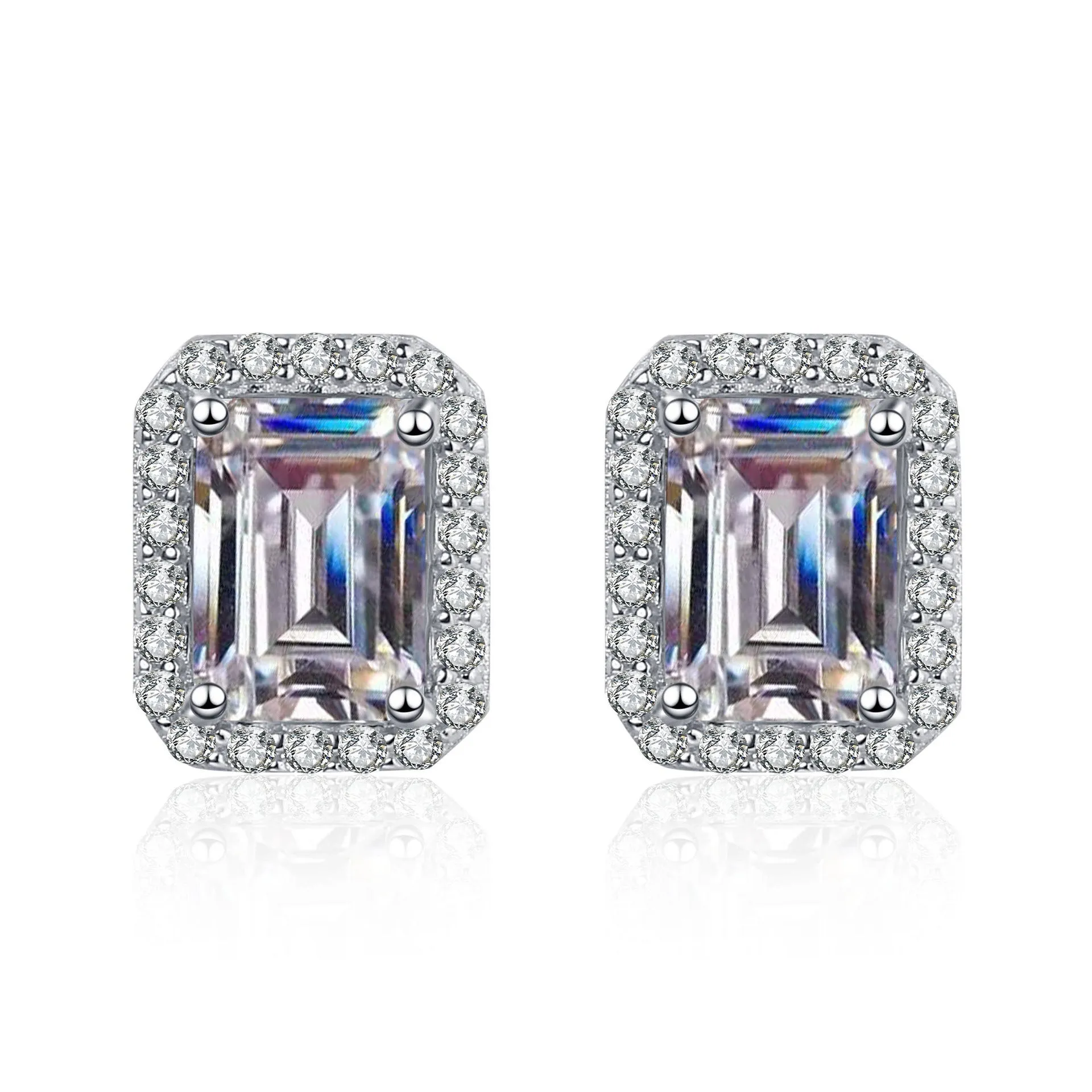 Wedding Earrings Rectangle Moissanite Diamonds Stud Earrings-EM006