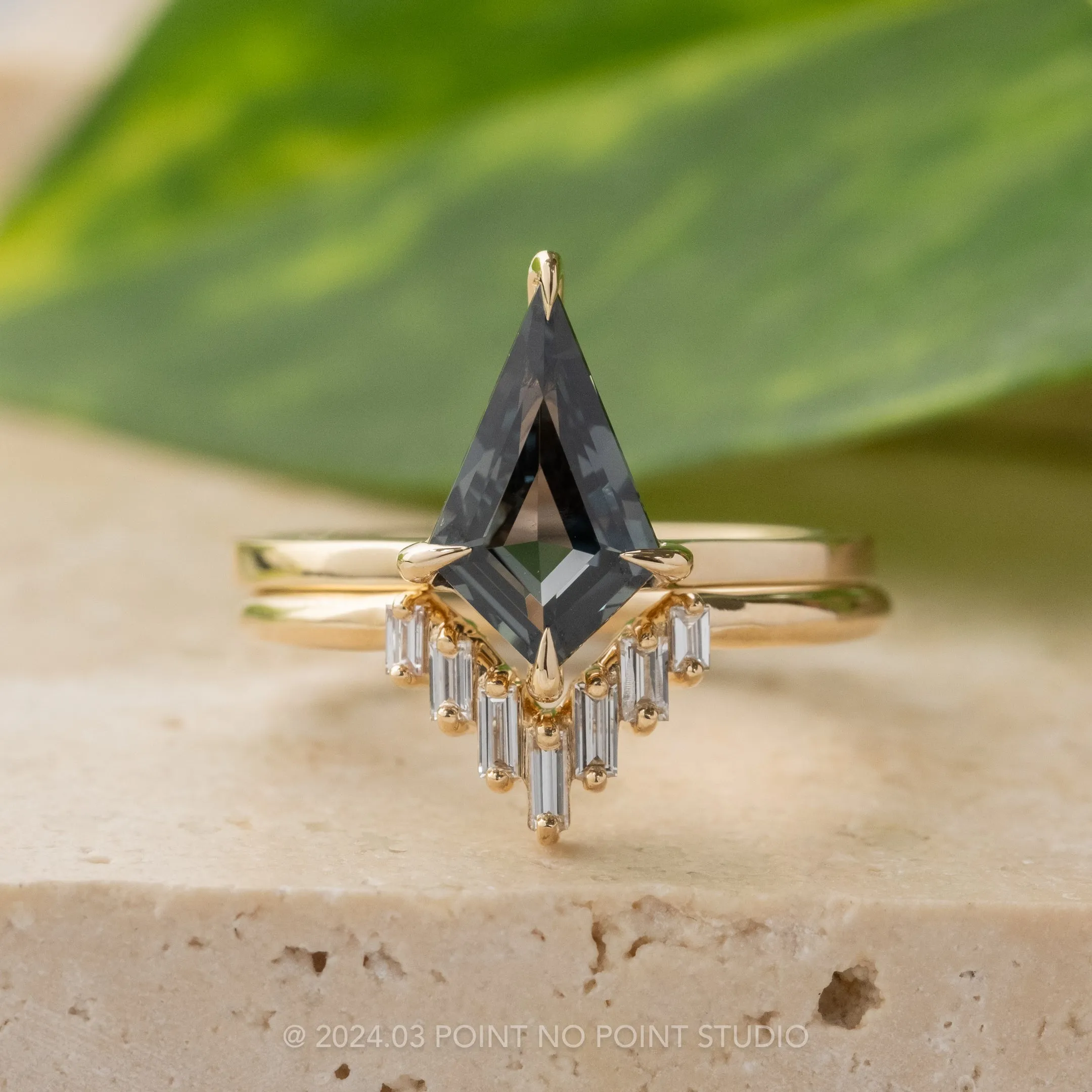 White Baguette Diamond Wedding Band, Juniper Setting, 14K Yellow Gold