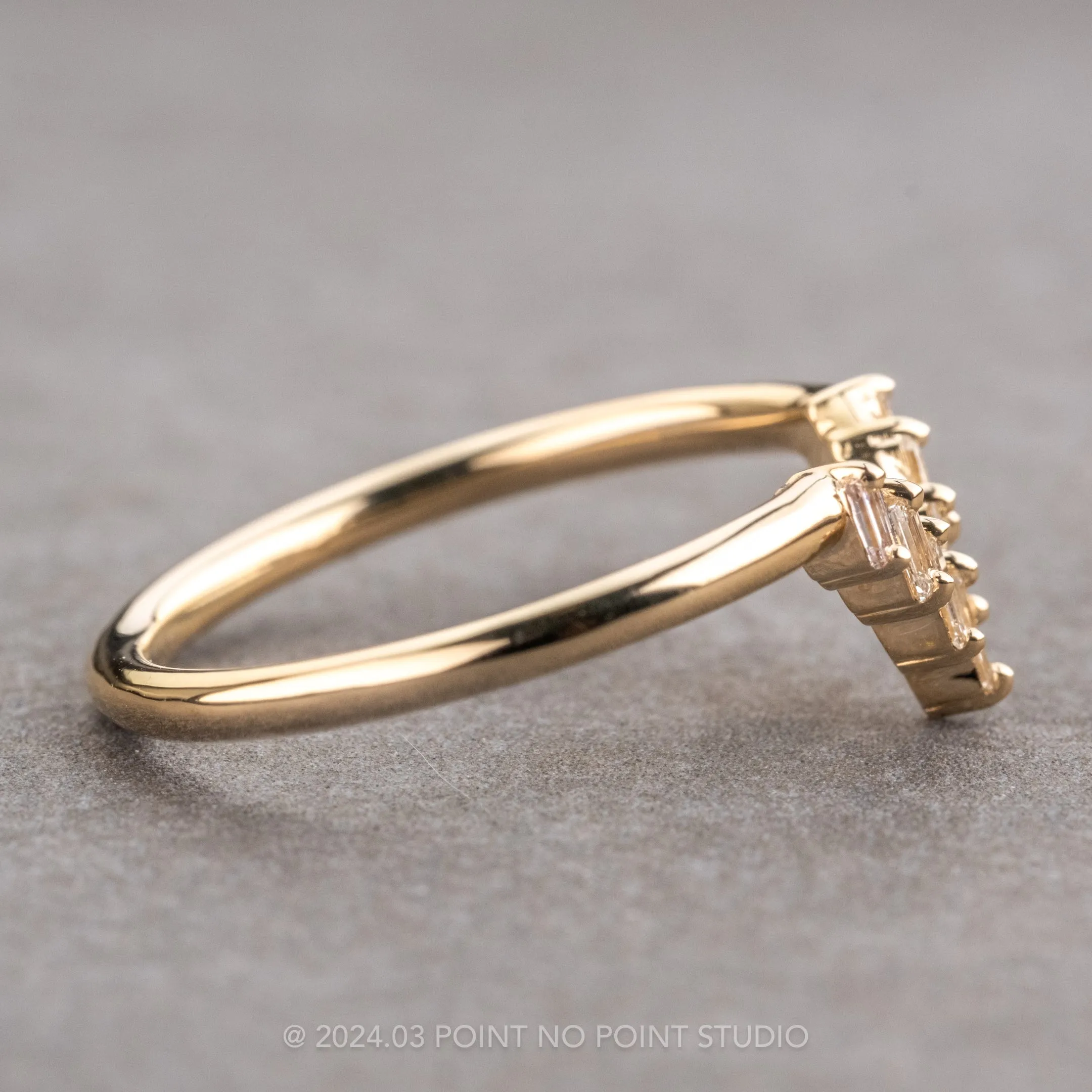 White Baguette Diamond Wedding Band, Juniper Setting, 14K Yellow Gold