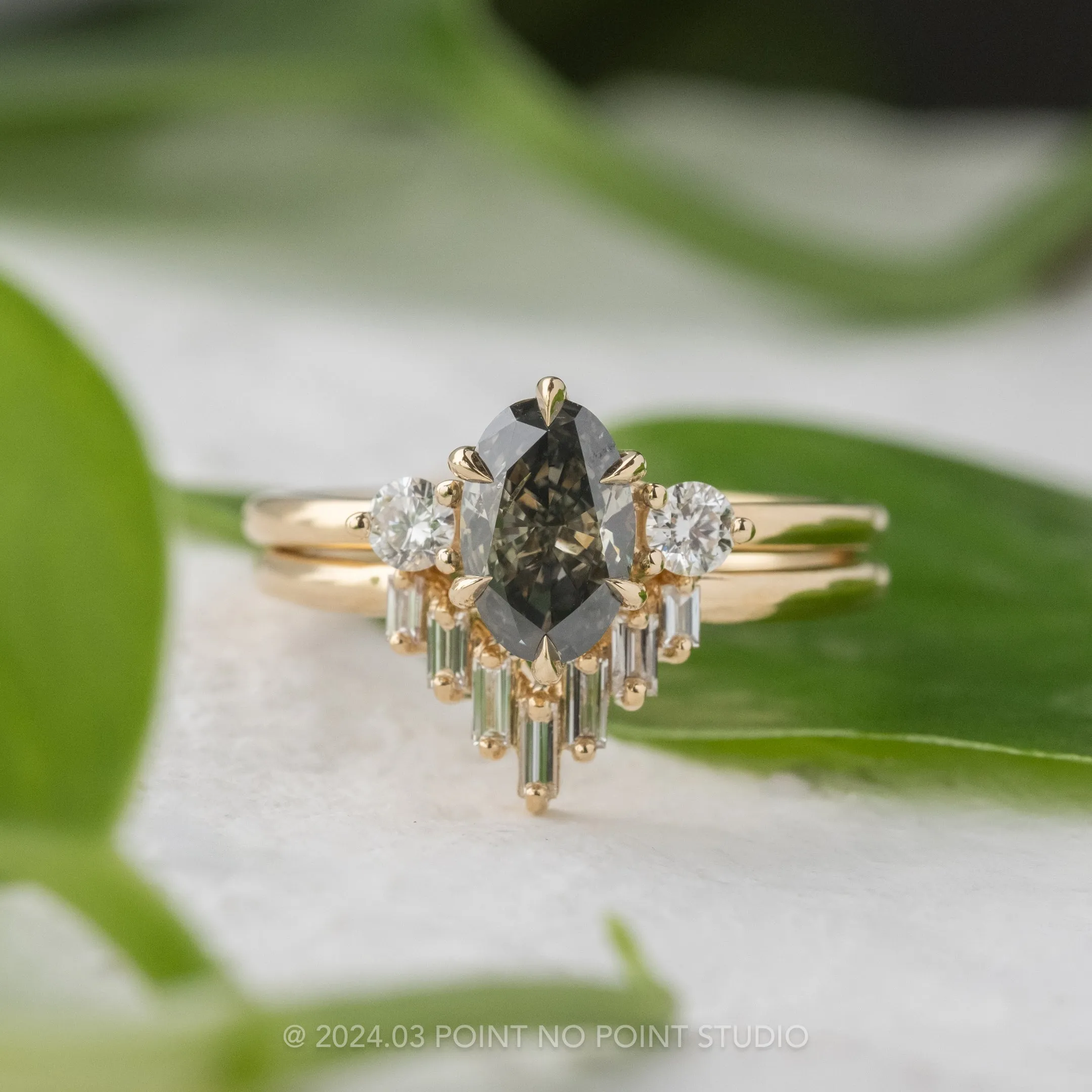White Baguette Diamond Wedding Band, Juniper Setting, 14K Yellow Gold