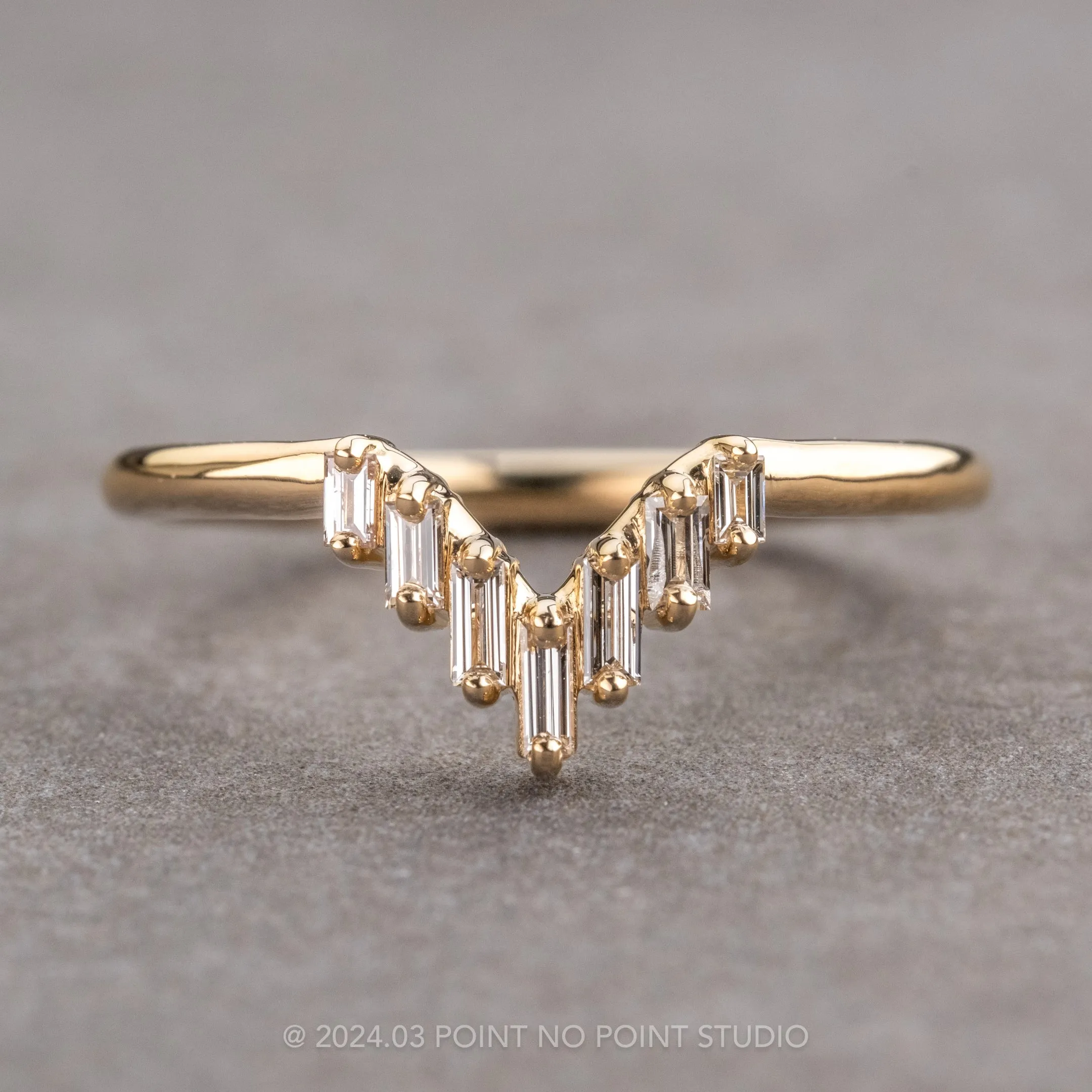 White Baguette Diamond Wedding Band, Juniper Setting, 14K Yellow Gold
