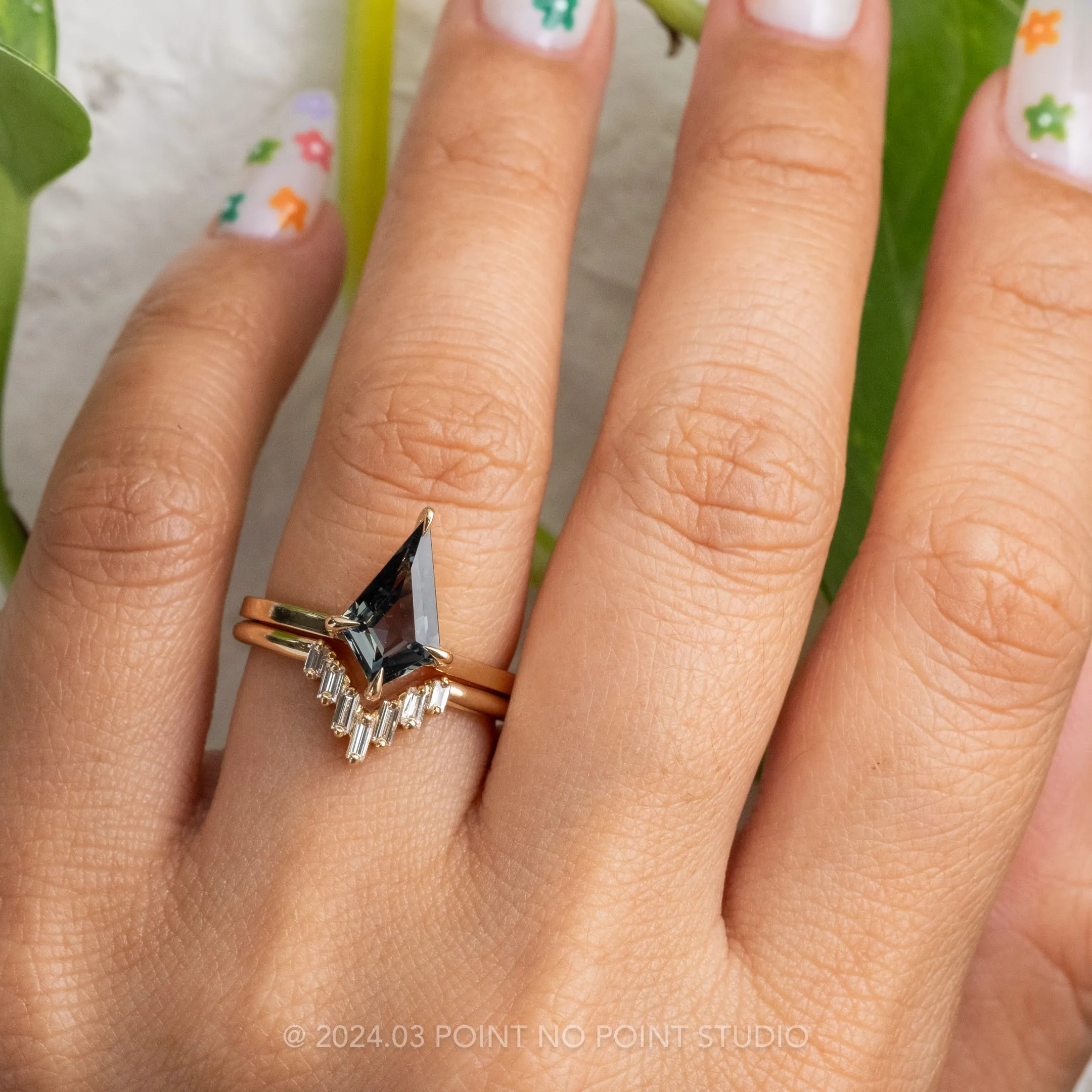 White Baguette Diamond Wedding Band, Juniper Setting, 14K Yellow Gold