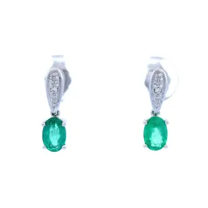 White Gold Diamond and Emerald Earrings