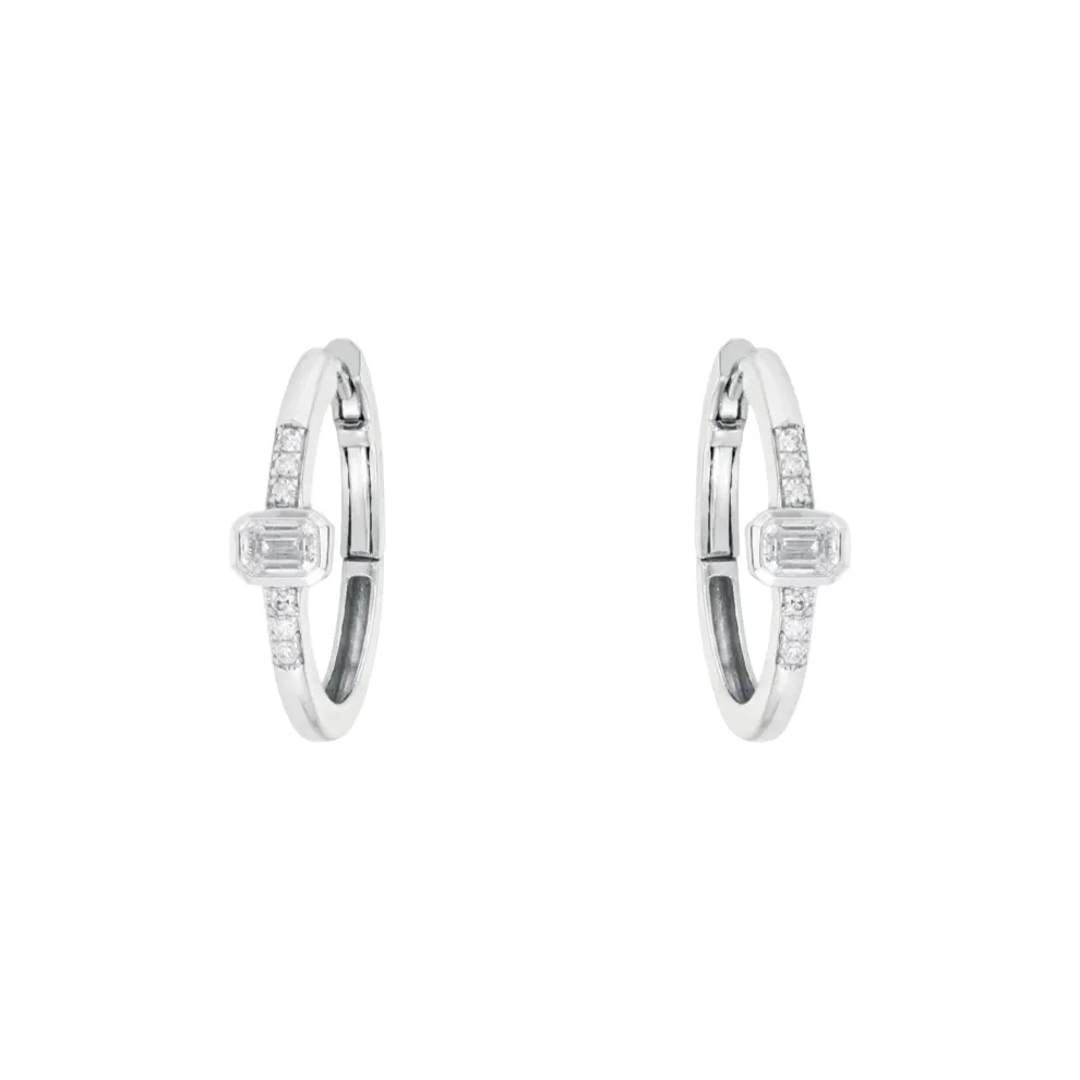 White Gold Emerald Cut Diamond Huggies