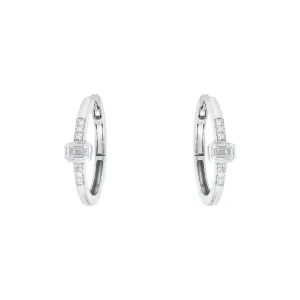 White Gold Emerald Cut Diamond Huggies