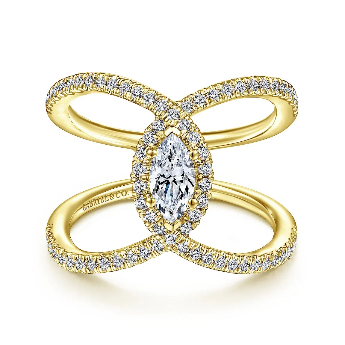 Wide Marquise Halo Diamond Engagement Ring Mounting