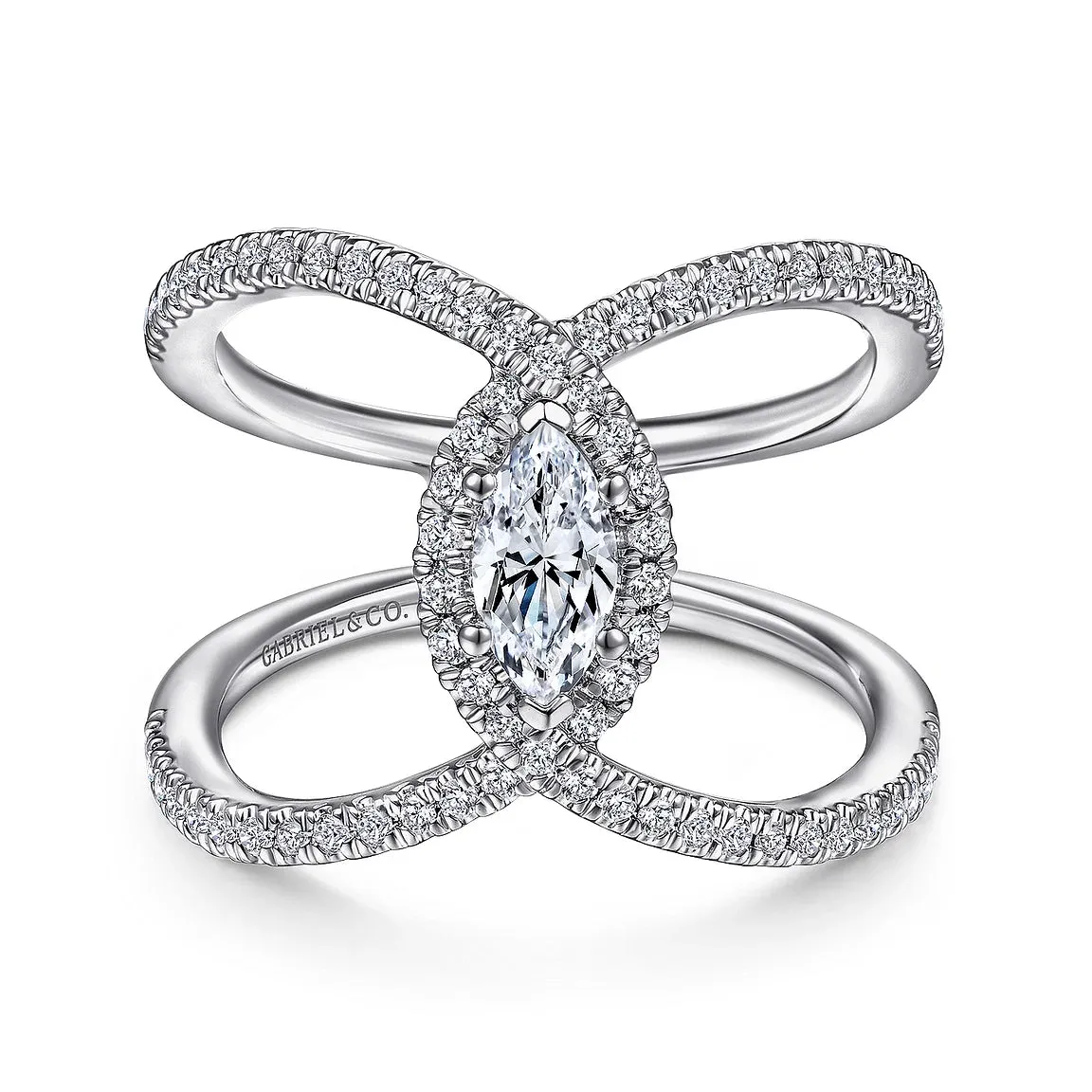 Wide Marquise Halo Diamond Engagement Ring Mounting