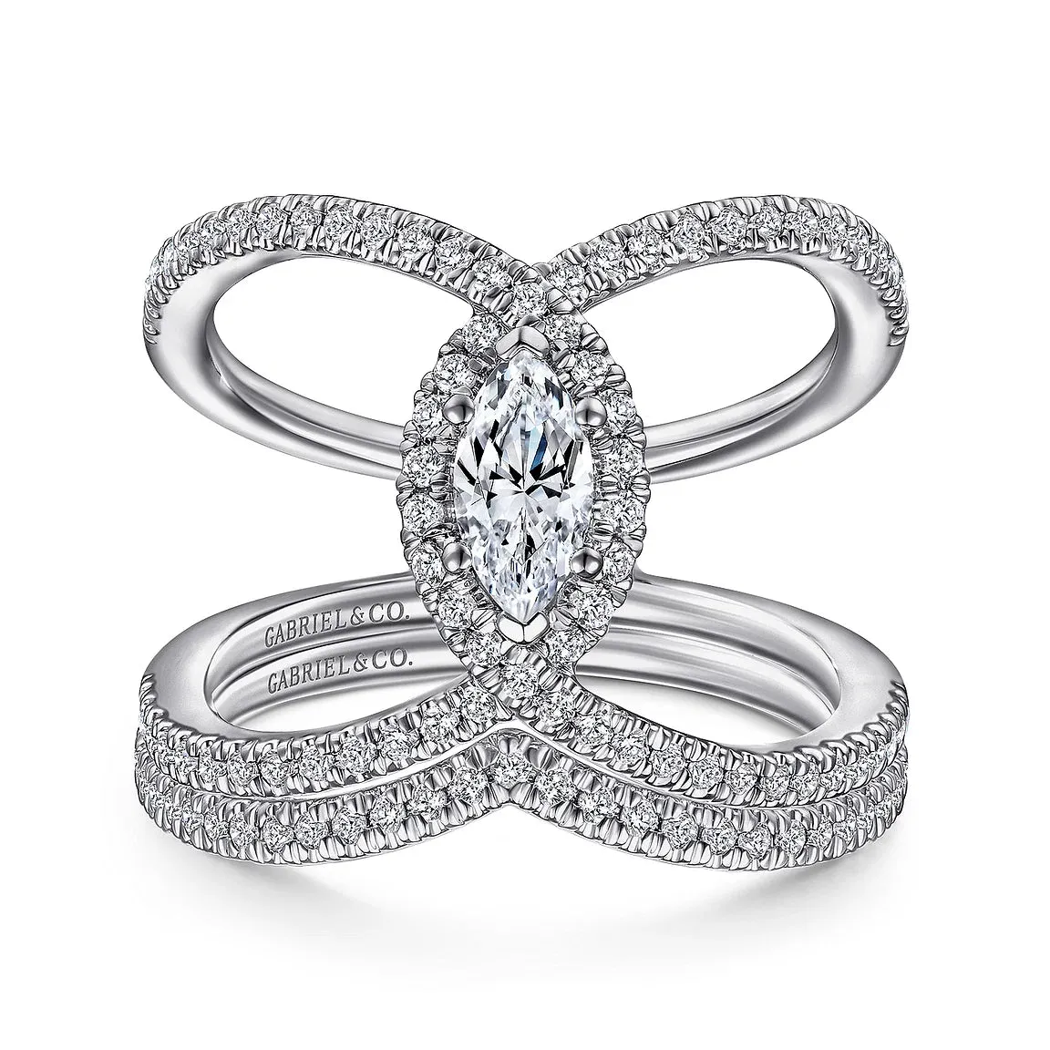 Wide Marquise Halo Diamond Engagement Ring Mounting