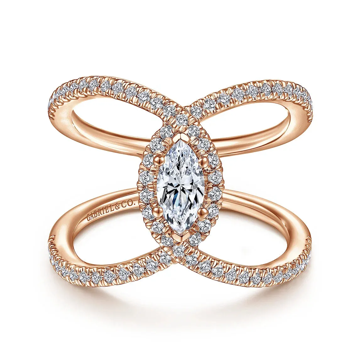 Wide Marquise Halo Diamond Engagement Ring Mounting