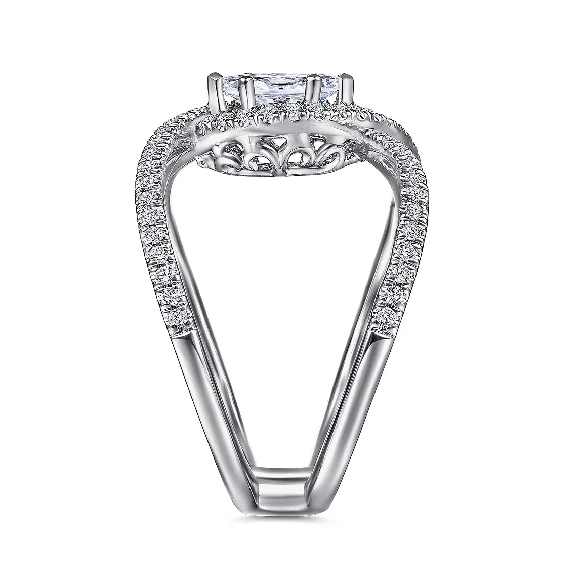 Wide Marquise Halo Diamond Engagement Ring Mounting