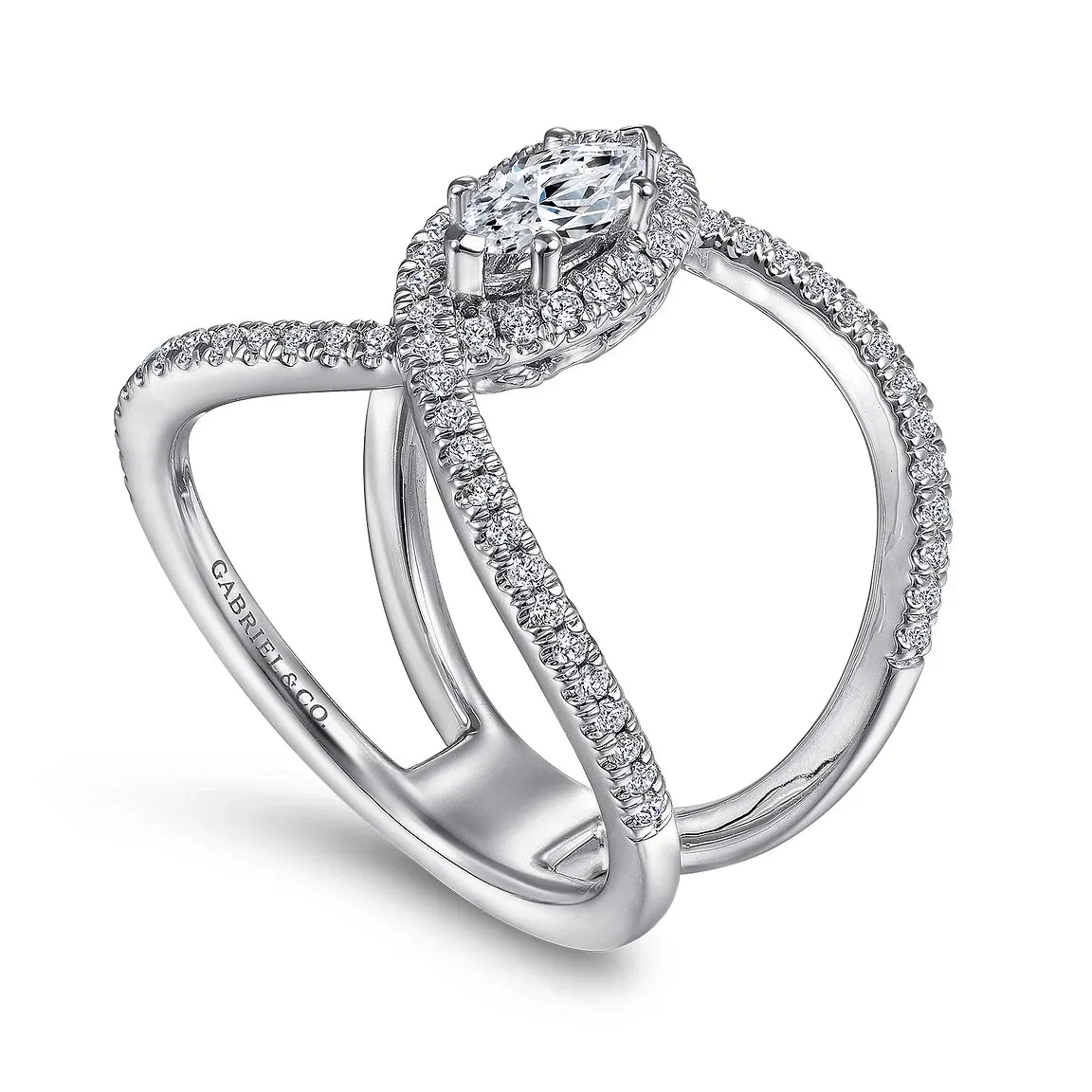 Wide Marquise Halo Diamond Engagement Ring Mounting