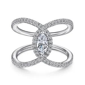 Wide Marquise Halo Diamond Engagement Ring Mounting
