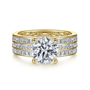 Wide Three Row Round Diamond Engagement Ring Mounting