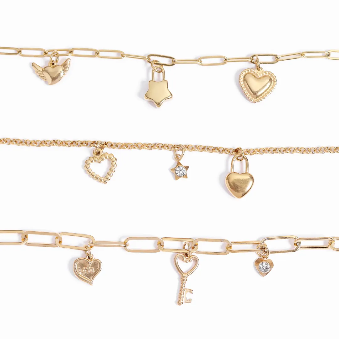 WJW - 18K Gold PVD Stainless Steel Heart Padlock Charm