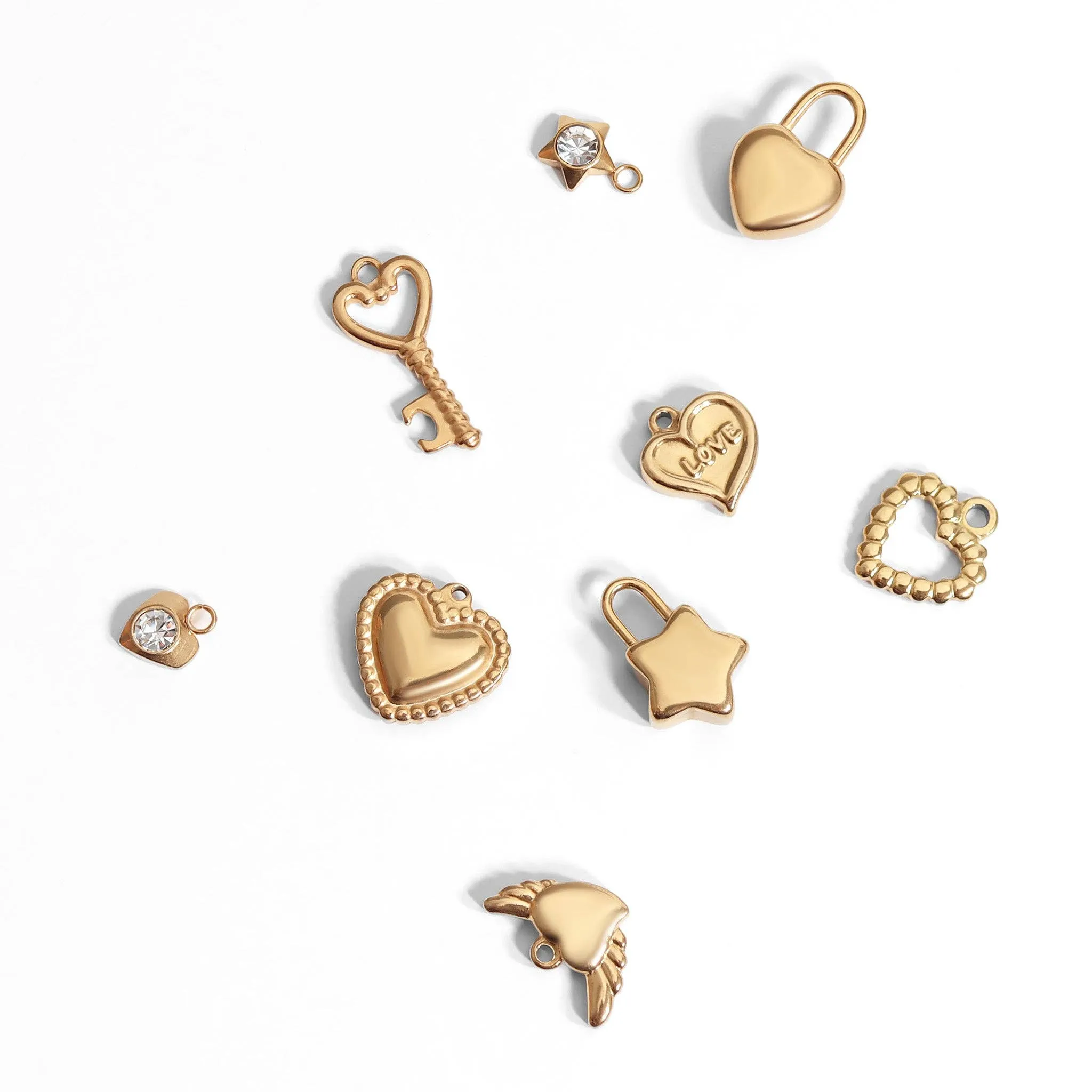 WJW - 18K Gold PVD Stainless Steel Heart Padlock Charm