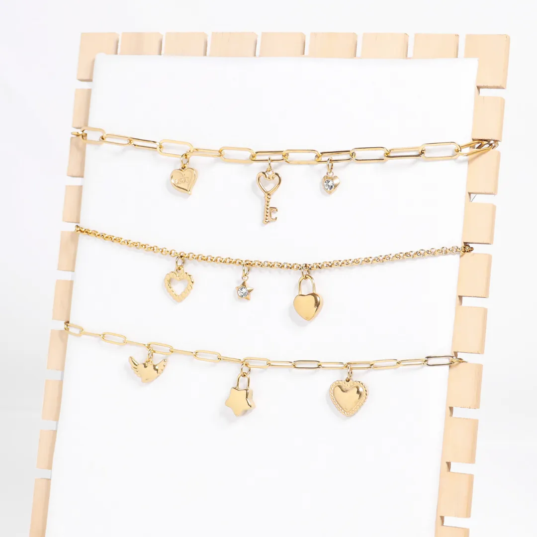 WJW - 18K Gold PVD Stainless Steel Heart Padlock Charm