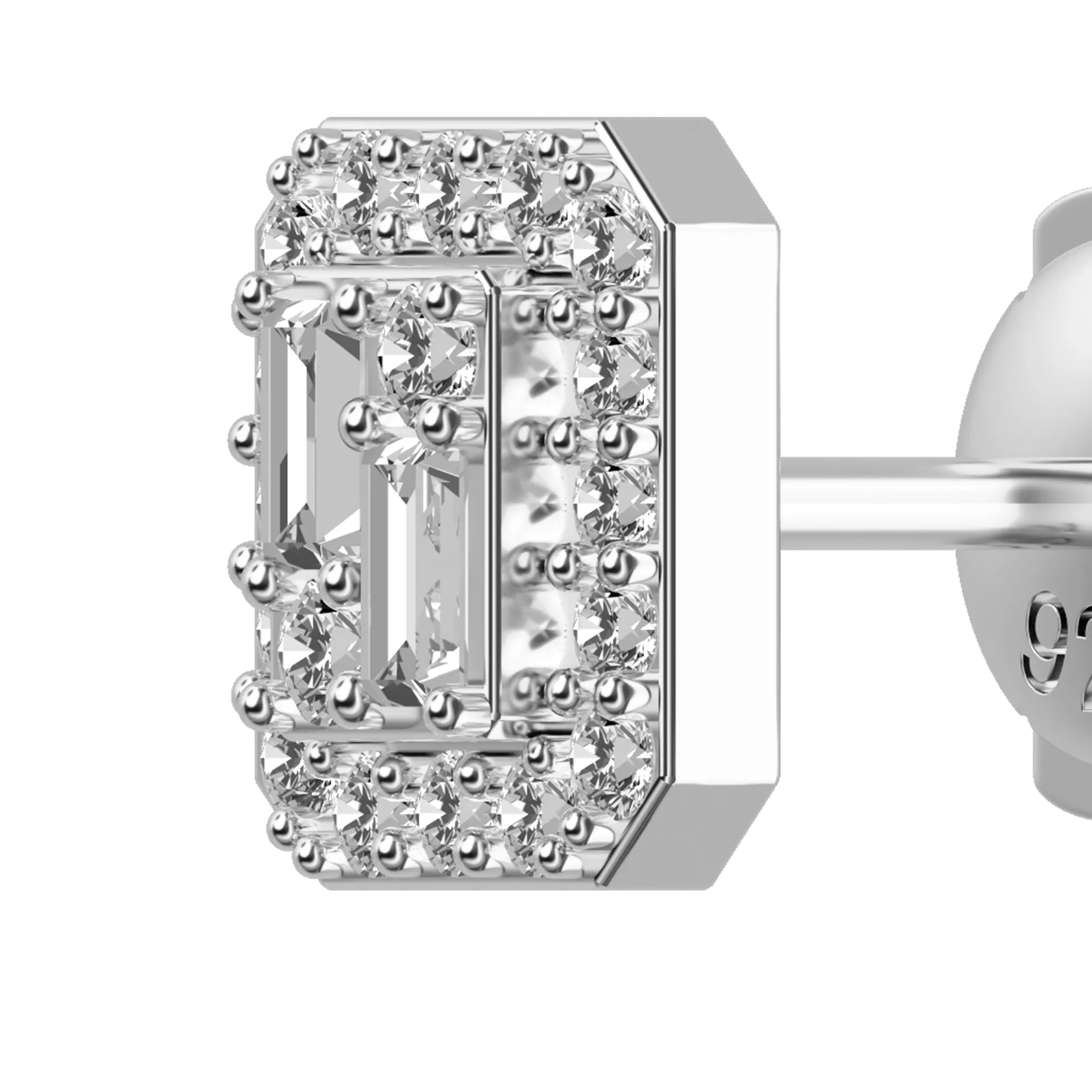 Women's Emerald Cut Mix Halo Stud Earrings - Pair