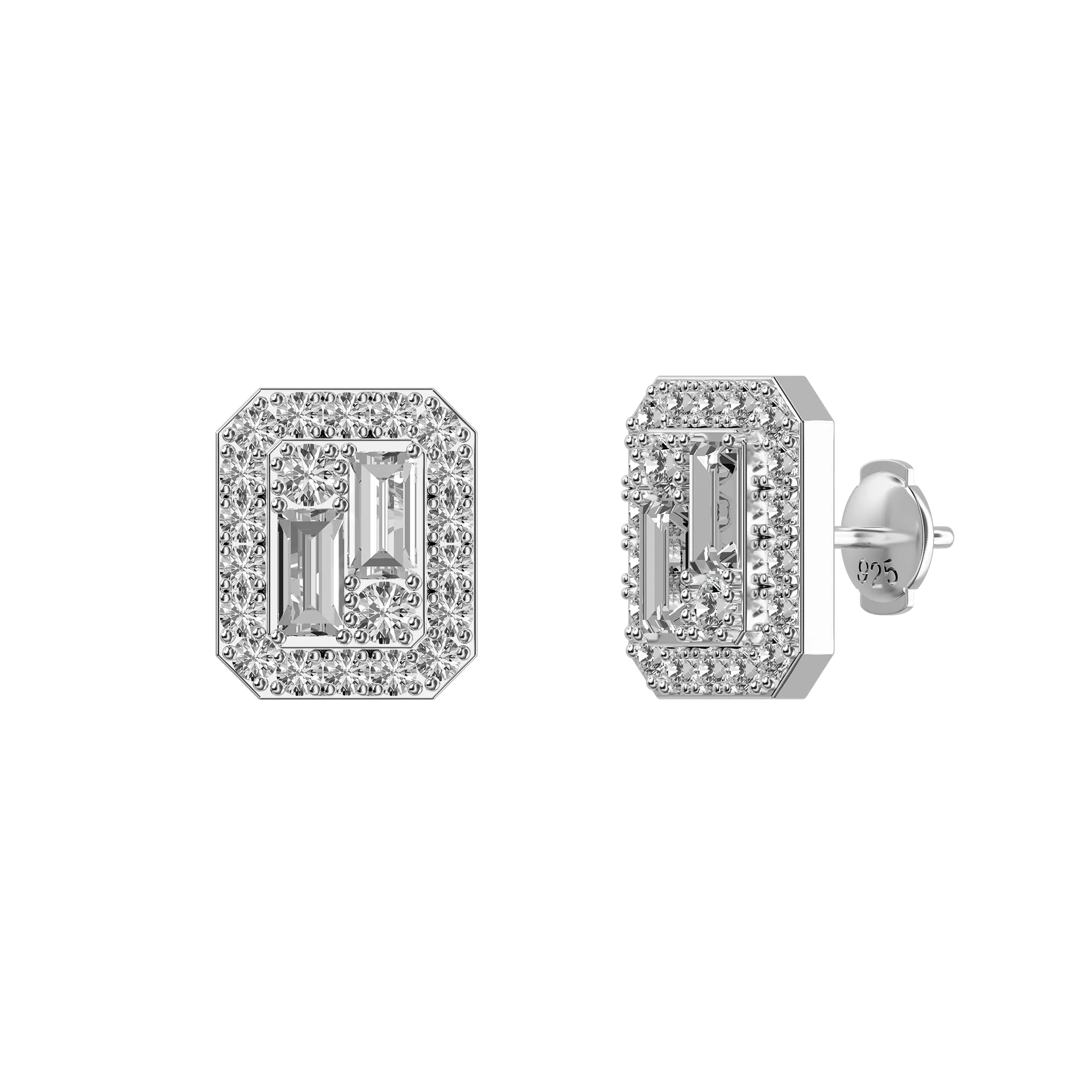 Women's Emerald Cut Mix Halo Stud Earrings - Pair