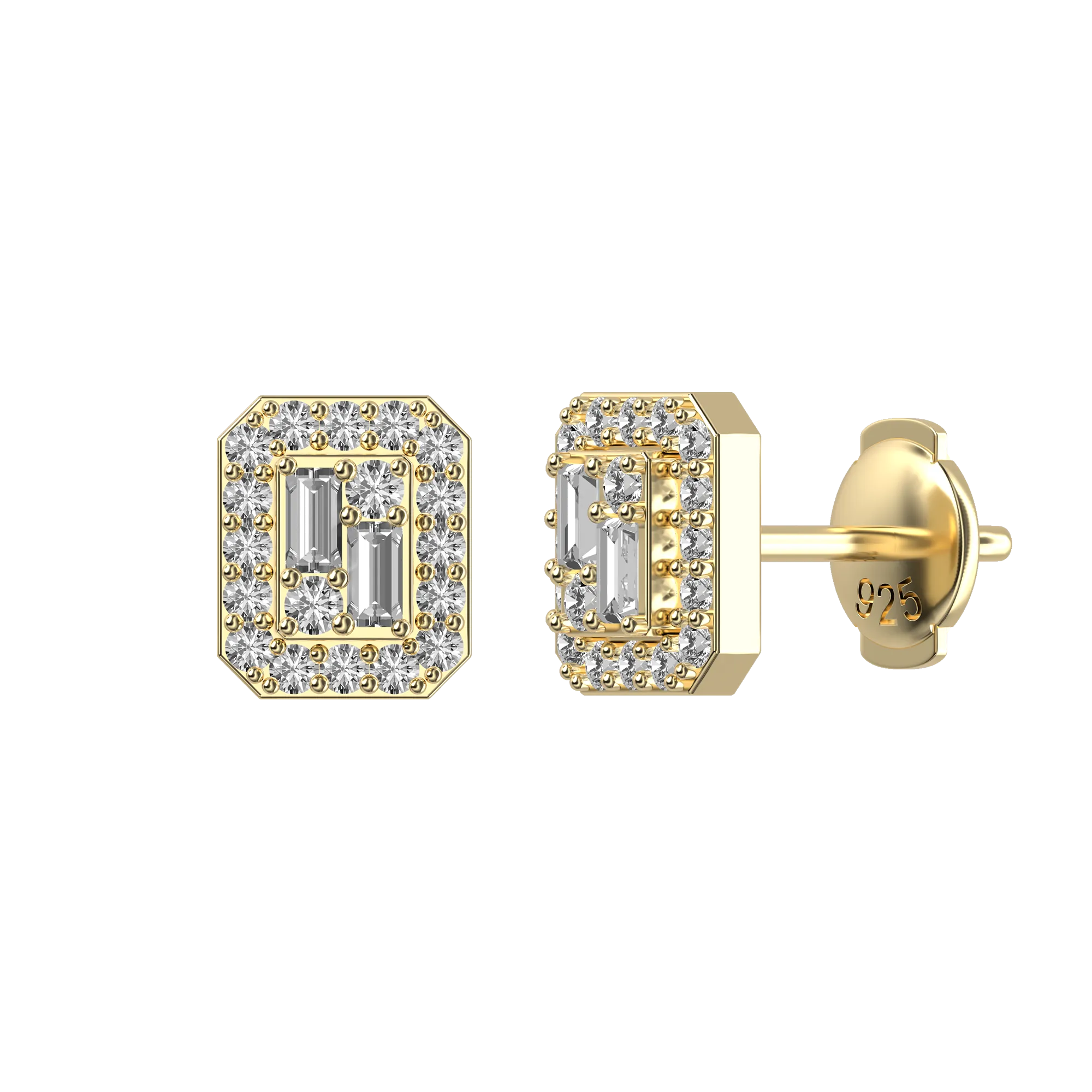 Women's Emerald Cut Mix Halo Stud Earrings - Pair