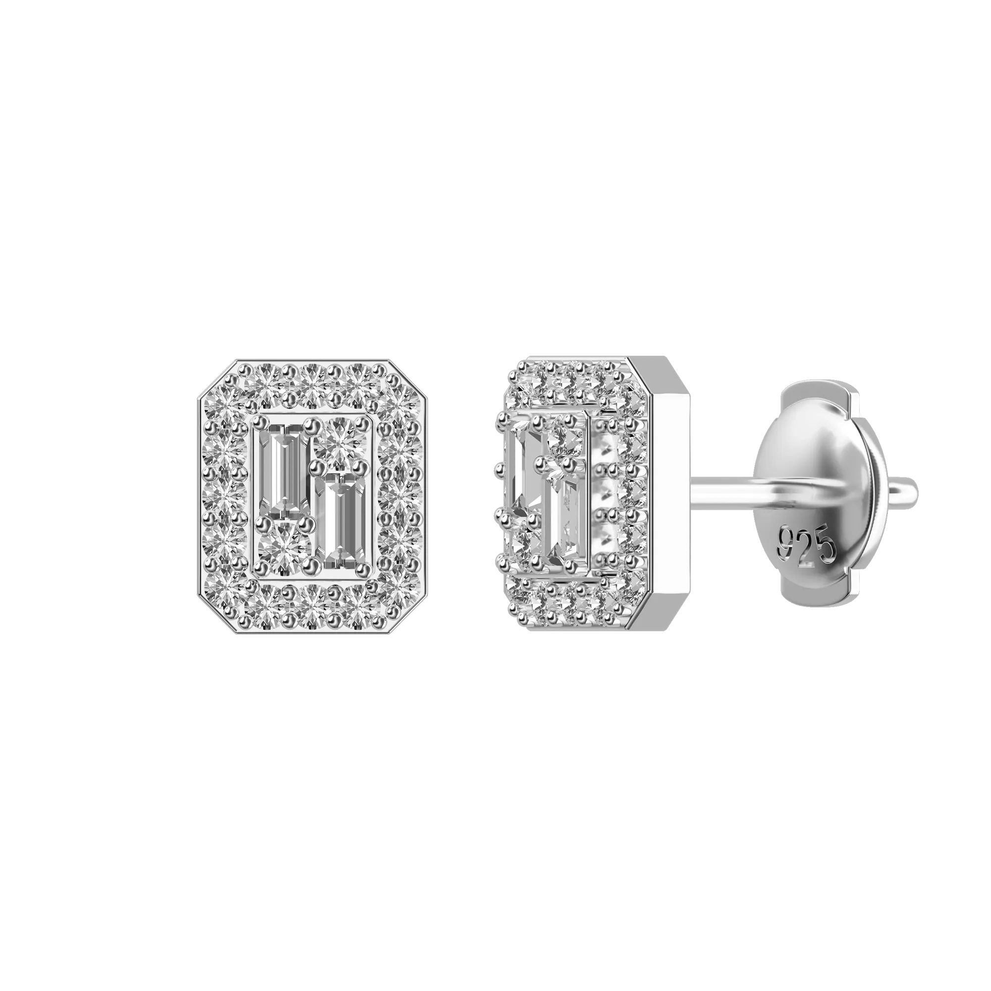 Women's Emerald Cut Mix Halo Stud Earrings - Pair